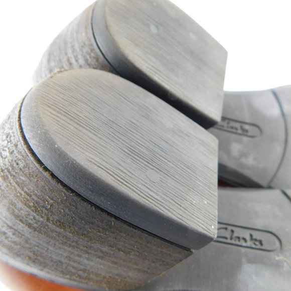 CLARKS Cognac Brown Leather Block Heel Buckled Ankle Boots 9 - Picture 7 of 7